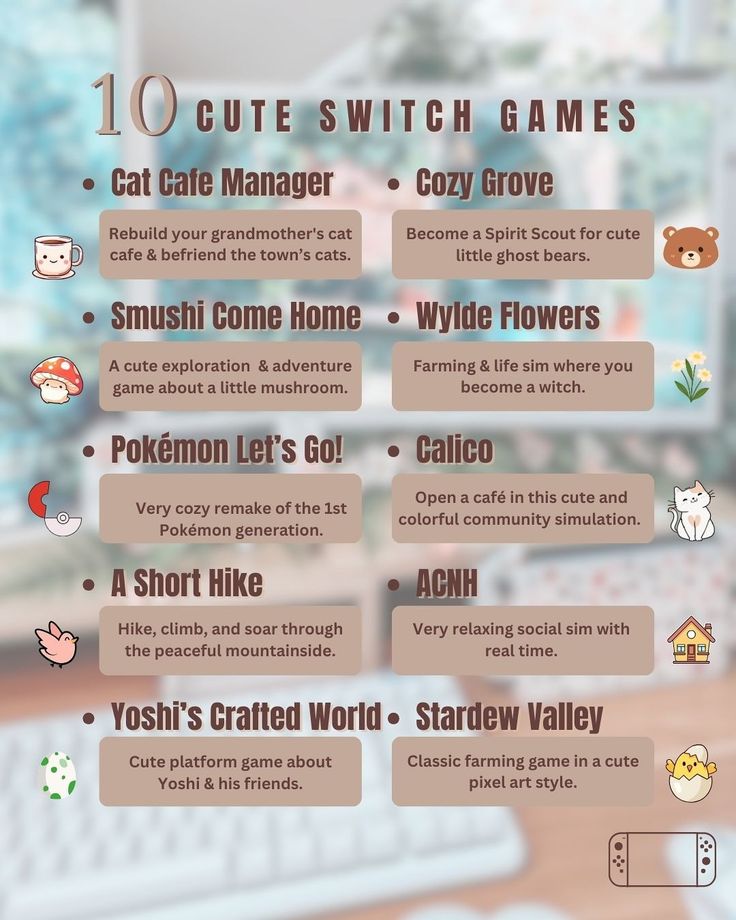 the 10 cute switch games info sheet