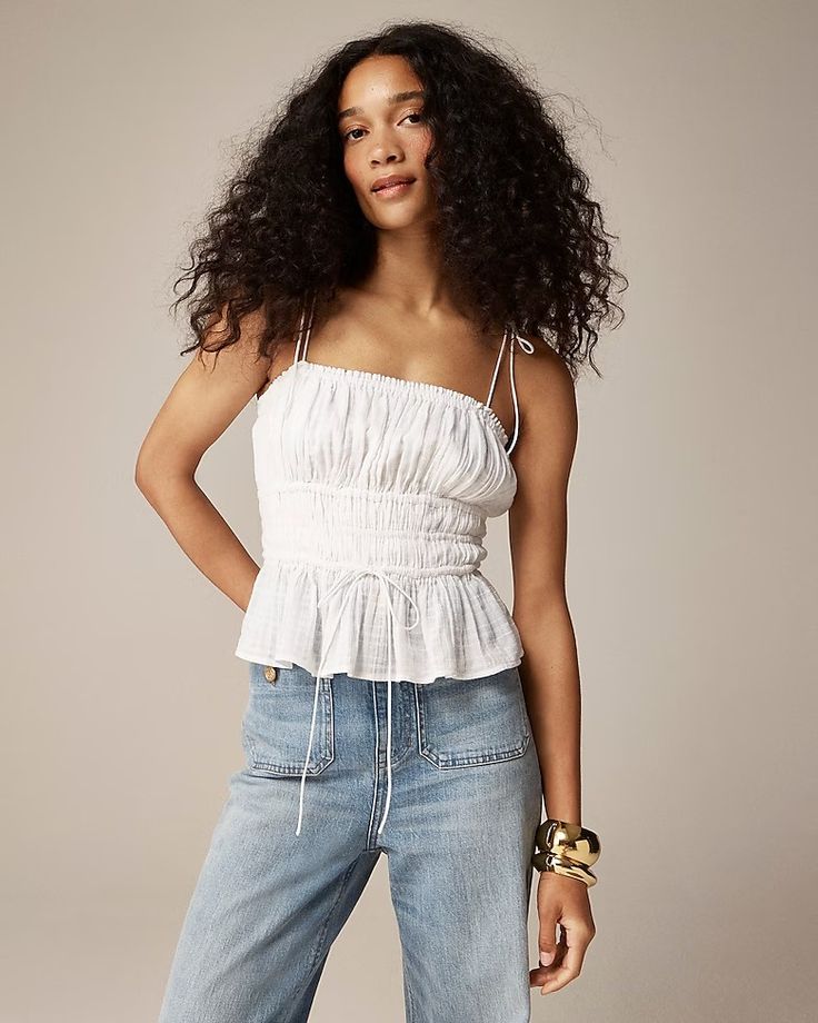 J.Crew: Clio Top In Textured Gauze For Women Rich Girl Fashion, Jcrew Collection, White Dress Summer, Linen Shop, Little White Dresses, Rich Girl, Suit Shop, Cotton Sweater, Wedding Men