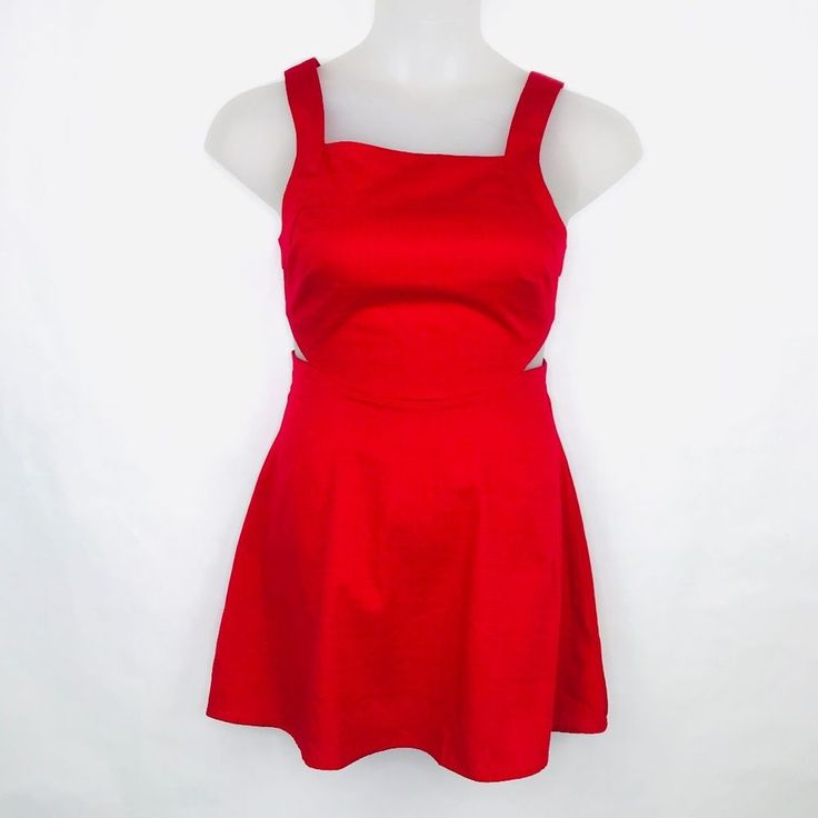 Red Dress With Side Cutout Detail And An Exposed Back Zipper. Brand New- Excellent Condition. Linen Circle Skirt Zipper Back All Approximate Measurements Were Taken With The Garment Lying Flat. Sold At Urban Outfitters And Anthropologie -Length 31 2/8” -Bust 15 7/8” -Waist 13 1/2 Review All Listing Photos For Condition Of The Item And Flat-Lay Measurements(If Applicable). Red Cotton Mini Dress For Party, Red Cotton Mini Dress, Red Lined Mini Dress For Day Out, Red Sleeveless Mini Dress For Day Out, Sleeveless Red Mini Dress For Day Out, Red Lined Cotton Mini Dress, Red Sundress Mini Dress For Day Out, Red Cotton Sundress Mini Dress, Red Cutout Spring Dress