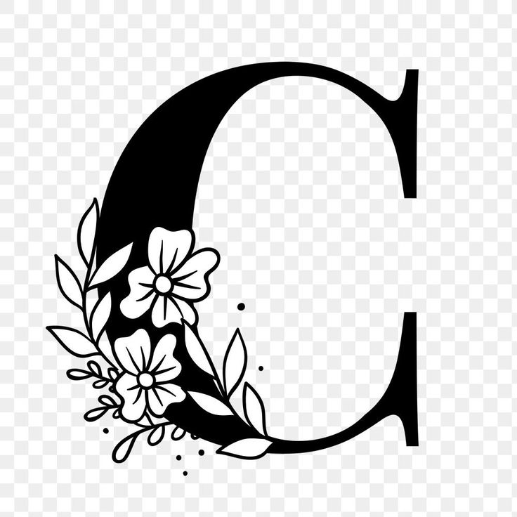 the letter c is decorated with flowers and leaves