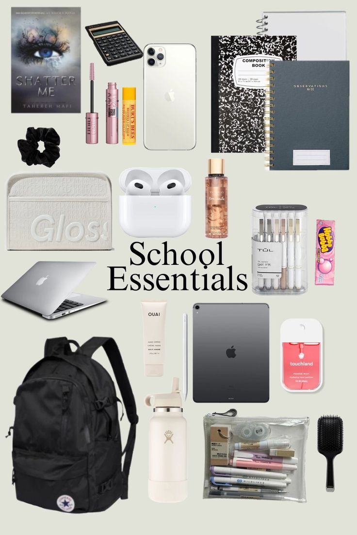 the back to school essentials are organized and displayed