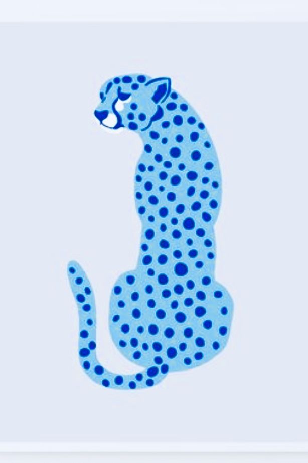 a blue and black cheetah on a white background