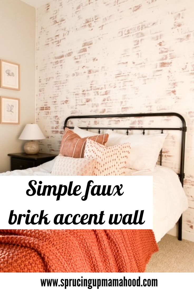 a simple faux brick accent wall in a bedroom