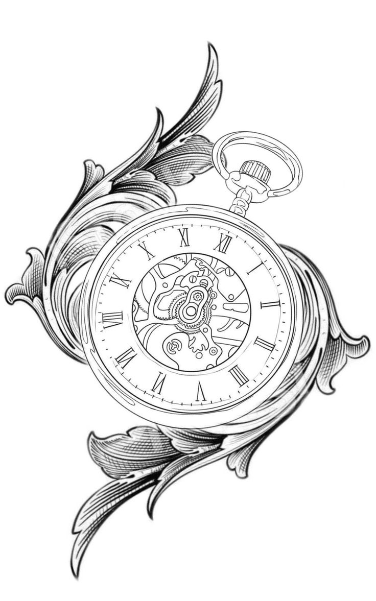 a drawing of an ornate clock with roman numerals