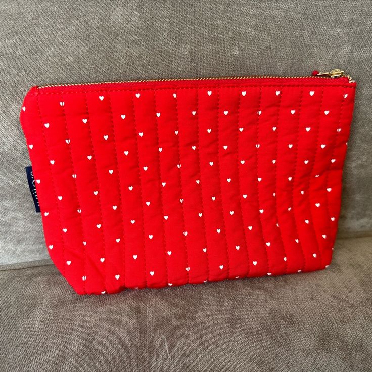 The Red Color On This Bag It’s Amazing Red Cosmetic Bag For Everyday Use, Everyday Red Pouch Cosmetic Bag, Red Cosmetic Bag With Zipper, Red Zipper Cosmetic Bag, Red Everyday Pouch, Red Heart Print Bags For Valentine's Day, Red Bags For Valentine's Day, Clear Travel Bag, Heart Makeup