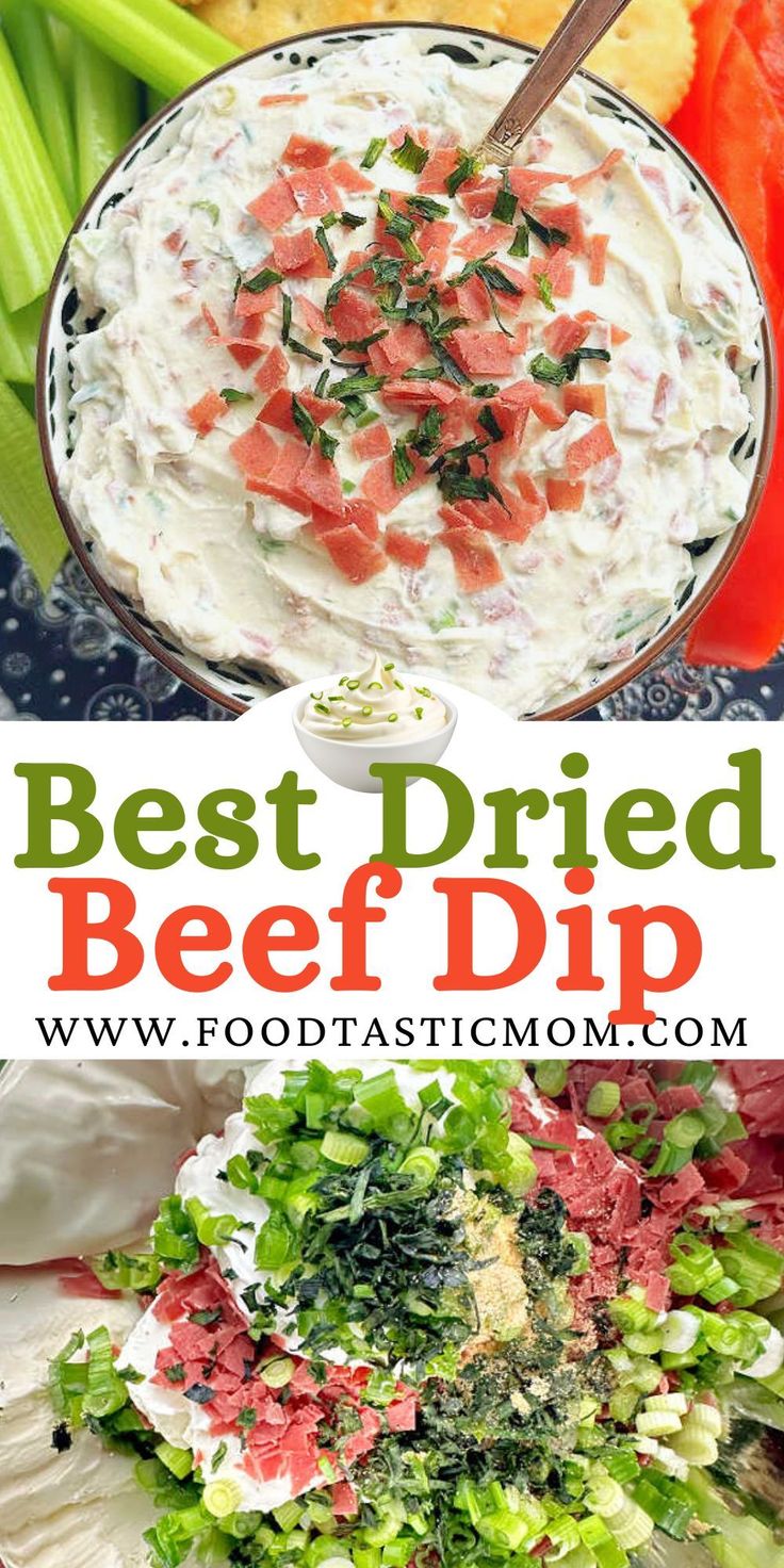 this is an image of the best fried beef dip recipe with fresh vegetables in it