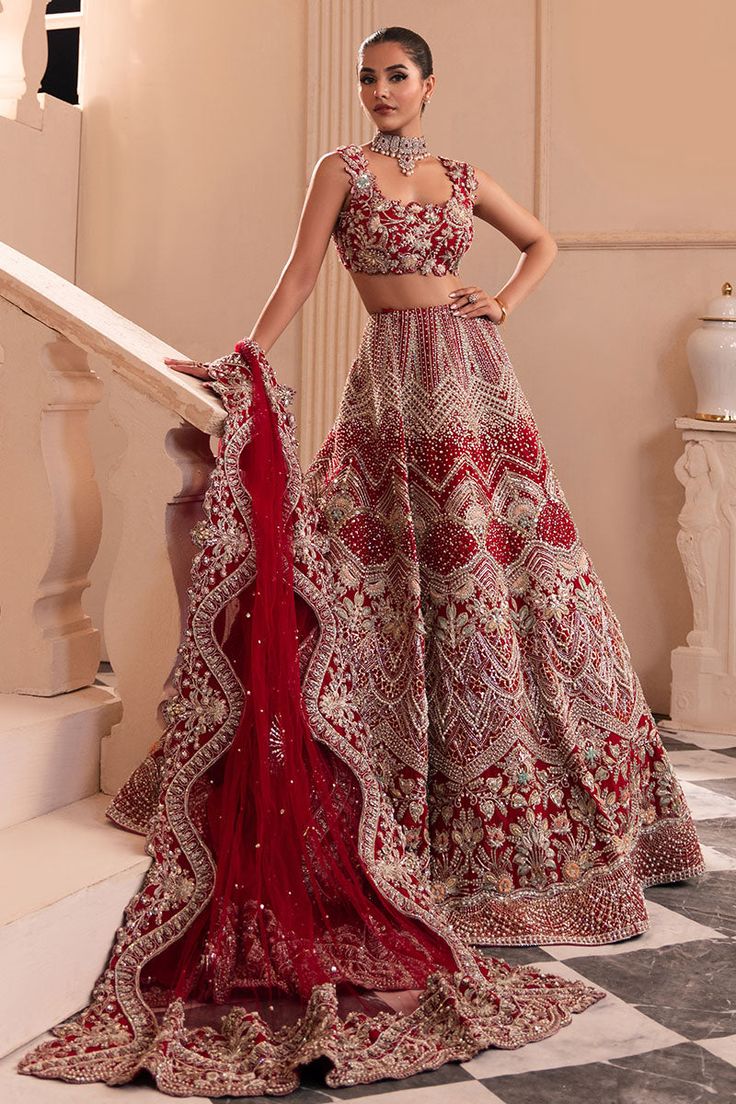 Indian Bridal Dress in Red Choli and Lehenga Style Red Korean, Red Lehenga Choli, Red Bridal Dress, Choli Dress, Indian Bridal Lehenga, Lehenga Style, Red Lehenga, Indian Bridal Dress, Indian Bridal Outfits