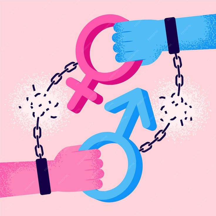 two hands are chained to each other with the symbol of male and female on them