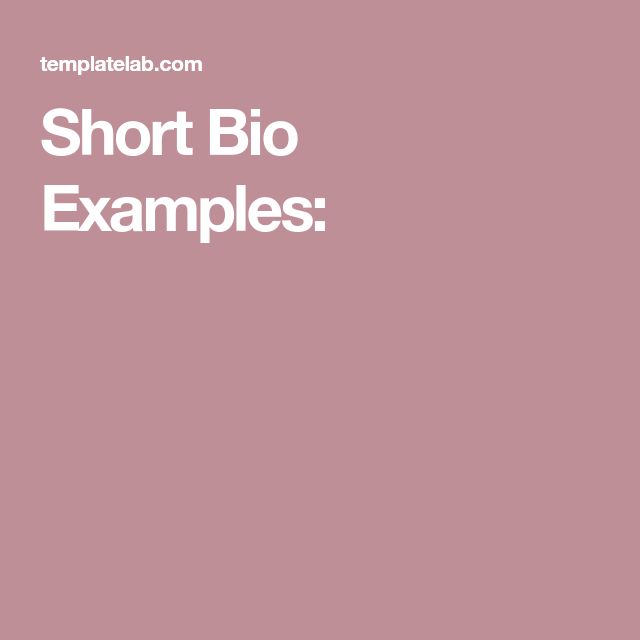 the text short bio examples is shown in white on a pink background with an image of a