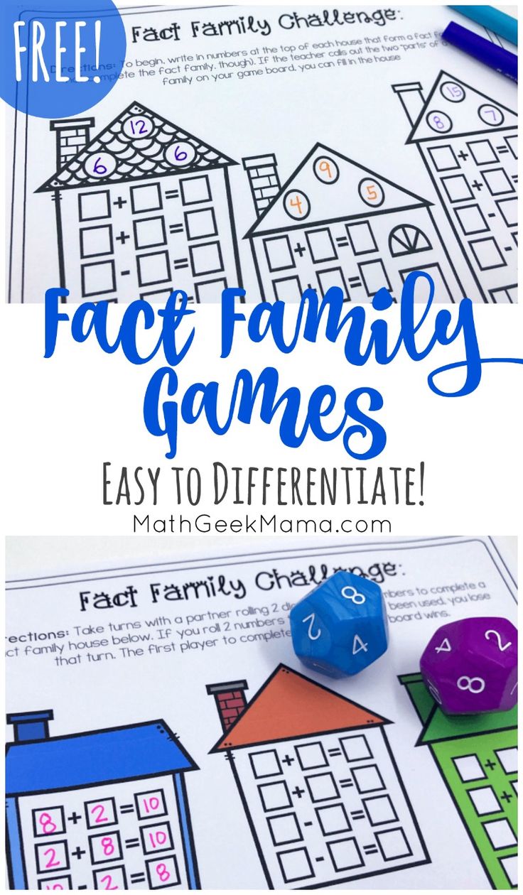 the free printable fact family games for kids