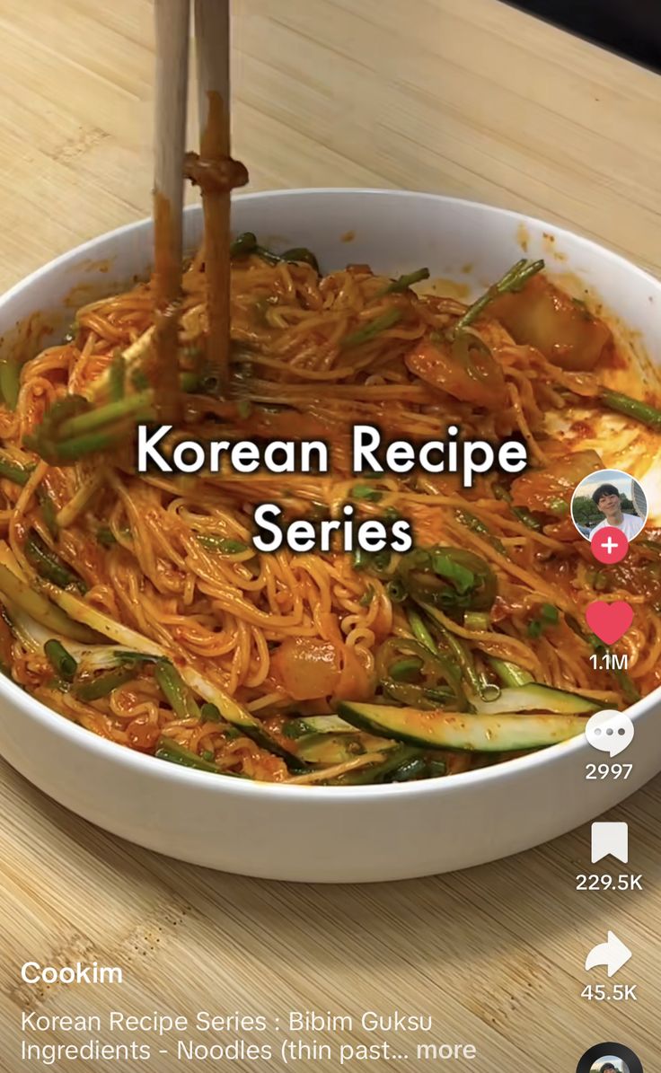 the korean recipe series features noodles and vegetables