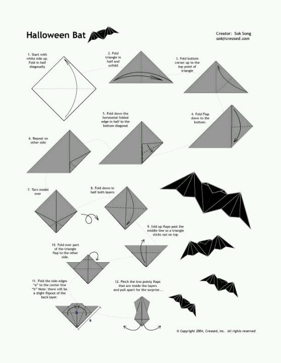 an origami bat is shown with instructions to make it