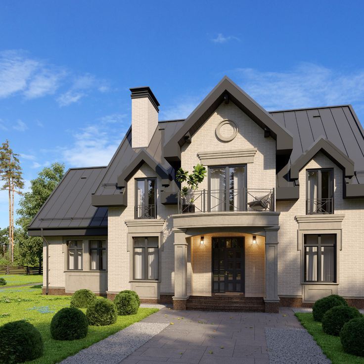 a large house with a lot of windows and lots of greenery on the front