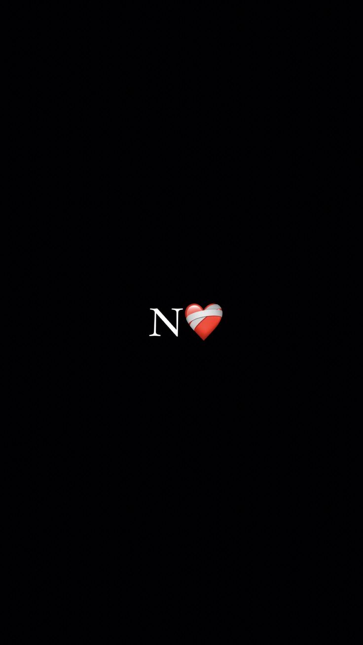 the word n is written in red and white on a black background with a heart