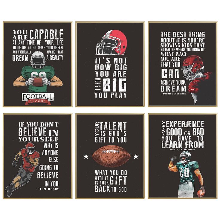 four football cards with different sayings on them