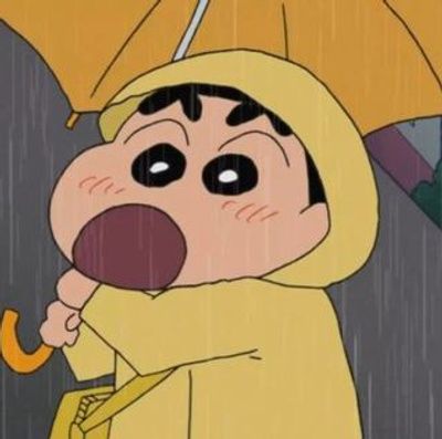 a cartoon character holding an umbrella in the rain with it's mouth wide open