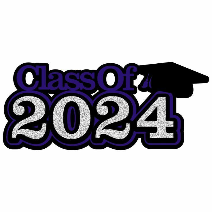 the class of 2024 logo is shown in purple and white with a mortar cap on top