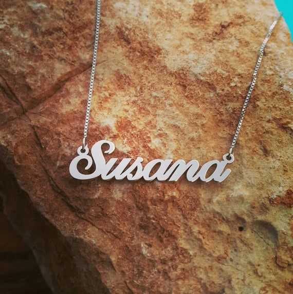 14k White gold name necklace /  14 ct WHITE gold solid gold name necklace / nameplate necklace in so Monogram Pendant, Silver Monogram, Gold Name Necklace, Nameplate Necklace, White Gold Chains, Gold Gifts, 14k Gold Necklace, Monogram Necklace, Necklace Box