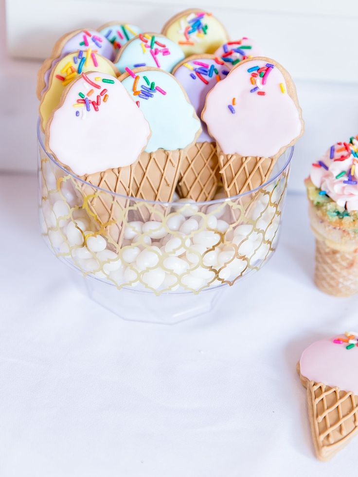 some ice cream and cookies are in a bowl