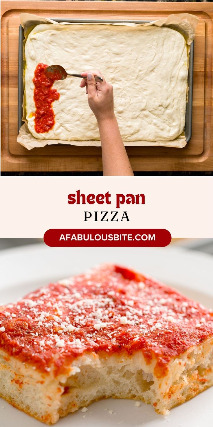 This sheet pan pizza recipe is foolproof and yields a fluffy yet crispy Sicilian-style crust that you won't believe came out of your own oven. Top with as many toppings as you like or keep it simple with just tomato sauce (my fave!). No pizza oven, no problem! Pizza Sheet Pan, Sicilian Pizza Recipe, Pan Pizza Recipe, Sicilian Style Pizza, Sheet Pan Pizza, Oven Top, Sicilian Style, Sicilian Pizza, Pizza Recipes Homemade