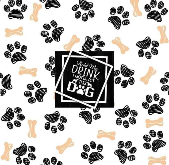 a black and white dog paw print with the words drink all that's on it