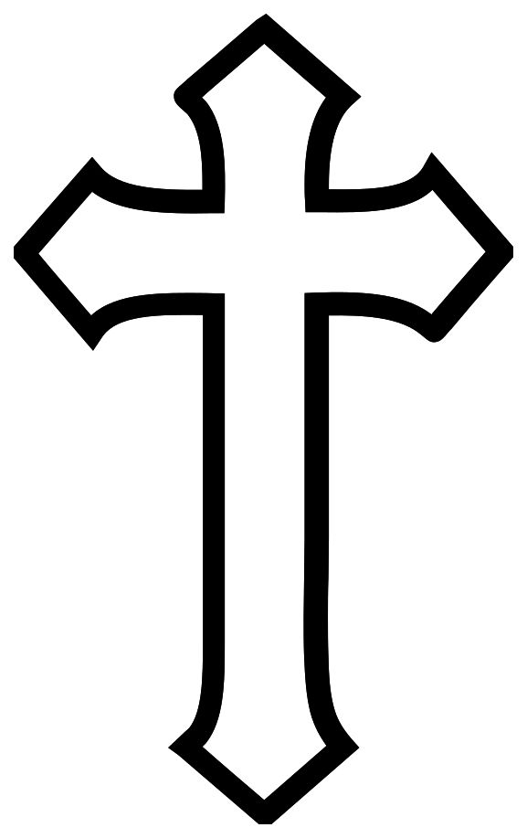 a black and white cross with an arrow on the side, in front of a white background