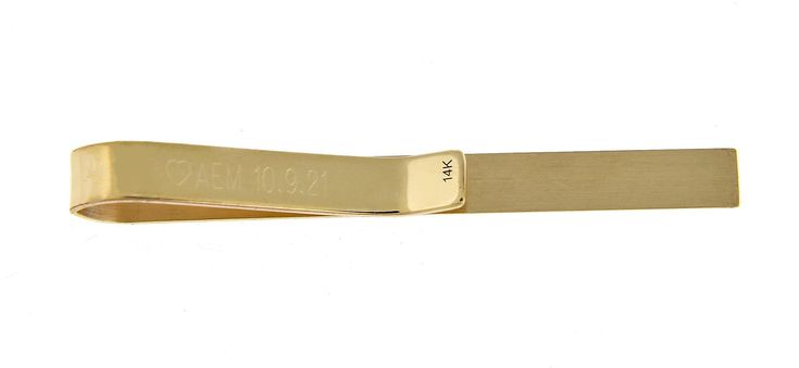 14k Solid Yellow Gold Tie Bar or Clip Custom Engraved Personalized Monogram Made to Order Metal: 14K Solid Gold Length: 49mm (1.93 inches) Width: 4mm (0.16 inch) Approximate Weight: 3.34 grams PERSONALIZATION: Personalize with one line of up to 18 characters Enter personalization details in the shopping cart by clicking Add a note to your order For example: #8 Parisian (Font Style) Line 1: BJC (Text to be engraved) All sales are final. Classic Engraved Jewelry For Formal Occasions, Classic Formal Jewelry With Engraved Text, Classic Rectangular Jewelry With Engraved Text, Elegant Yellow Gold Jewelry With Engraved Text, Classic Gold Jewelry With Engraved Text, Formal Gold Jewelry With Engraved Text, Classic Nameplate Jewelry For Formal Occasions, Classic Nameplate Jewelry For Formal Events, Classic Formal Nameplate Jewelry