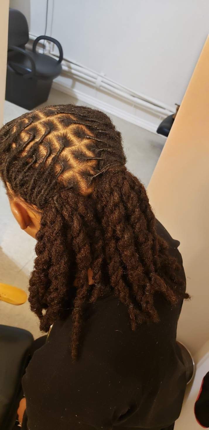 Loc Styles For Men Medium Length, Crown Locs Styles Men, Professional Locs For Men, Double Twist Loc Styles Men, Loc Styles Men Long, Styles For Long Locs Men, Dread Loc Style, Loc Styles On Men, Mens Loc Hairstyles