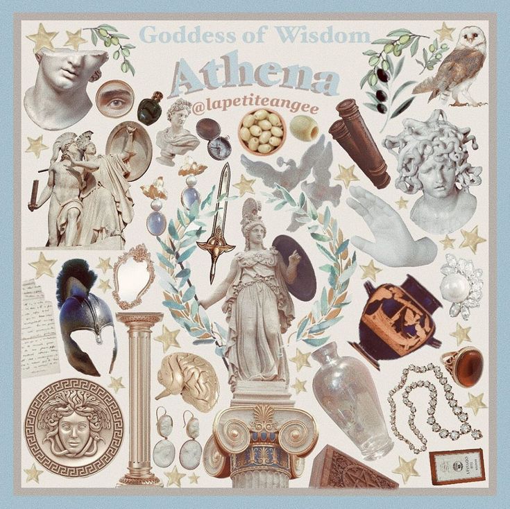 the goddess of wisdom is surrounded by other items