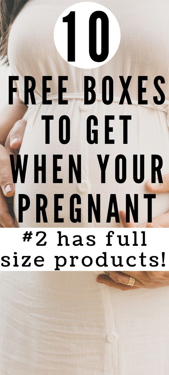 pregnant woman holding her belly with text overlay that reads, 10 free boxes to get when your pregnant 2 has full size products