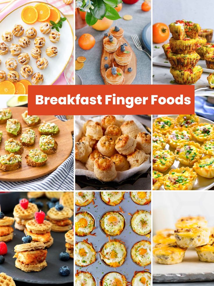 breakfast finger foods collage with text overlay