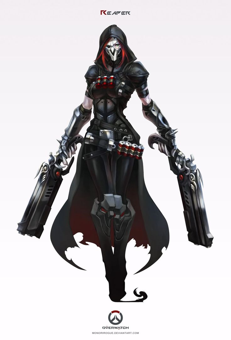 a character from the video game overwatch standing in front of a white background with red accents