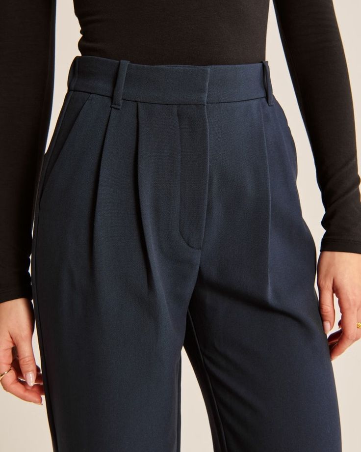 Women's A&F Sloane Tailored Pant | Women's Bottoms | Abercrombie.com Sloane Tailored Pant, Tailored Pants Women, Female Features, Dark Blue Pants, Female Style, Women's Bottoms, American Clothing, Wide Leg Pant, Leg Design