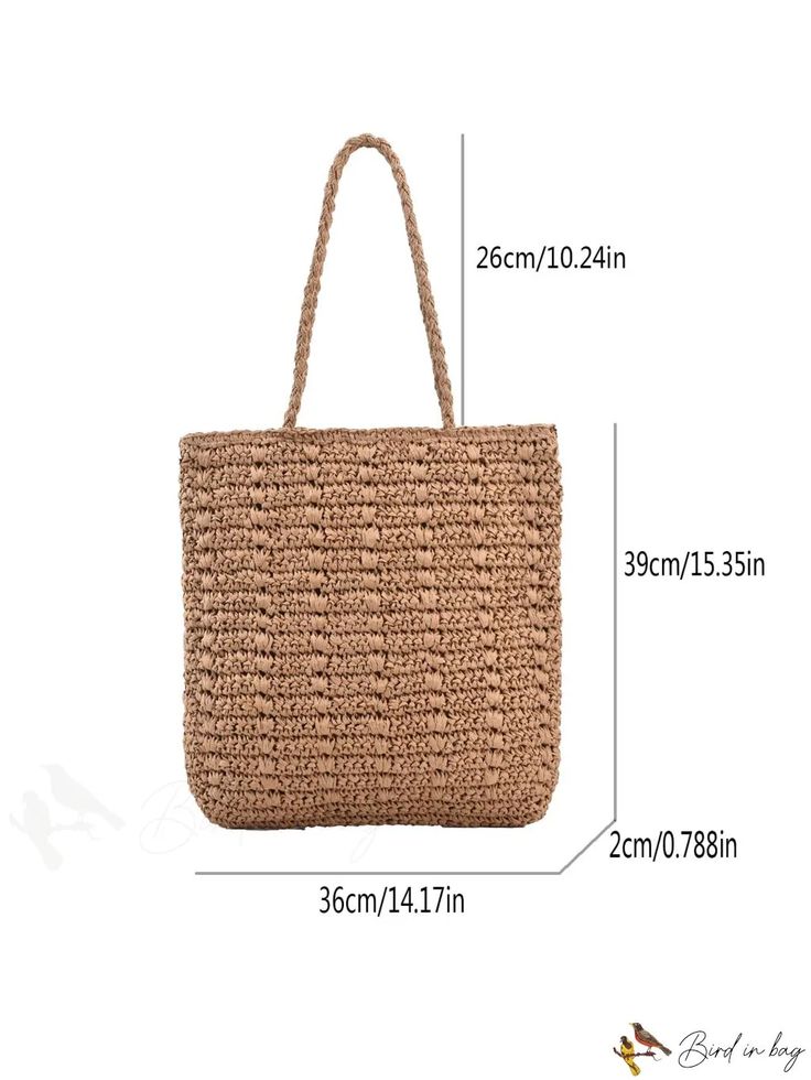 BirdinBag - Chic Straw Handbag - Stylish Minimalism, Elegantly Simplified Casual Solid Color Rectangular Hobo Bag, Casual Rectangular Solid Color Hobo Bag, Casual Large Capacity Rectangular Shoulder Bag, Casual Square Shoulder Bag For Daily Use, Trendy Rectangular Straw Bag For Daily Use, Rectangular Travel Satchel In Solid Color, Casual Large Capacity Rectangular Hobo Bag, Casual Brown Bucket Bag With Solid Color, Casual Rectangular Hobo Bag