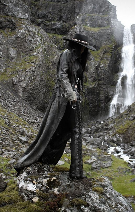 Satanic Fashion, Sharon Ehman, Goth Cowboy, Leather Duster, Sif Dark Souls, Dark Punk, Toxic Vision, Cowboy Aesthetic, Southern Gothic