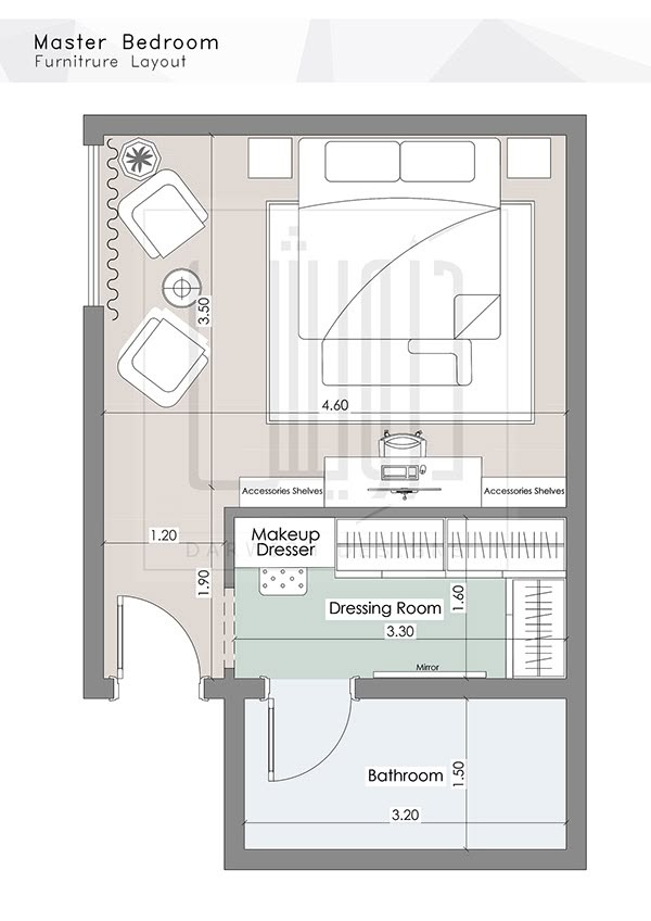 a floor plan for a bedroom and bathroom