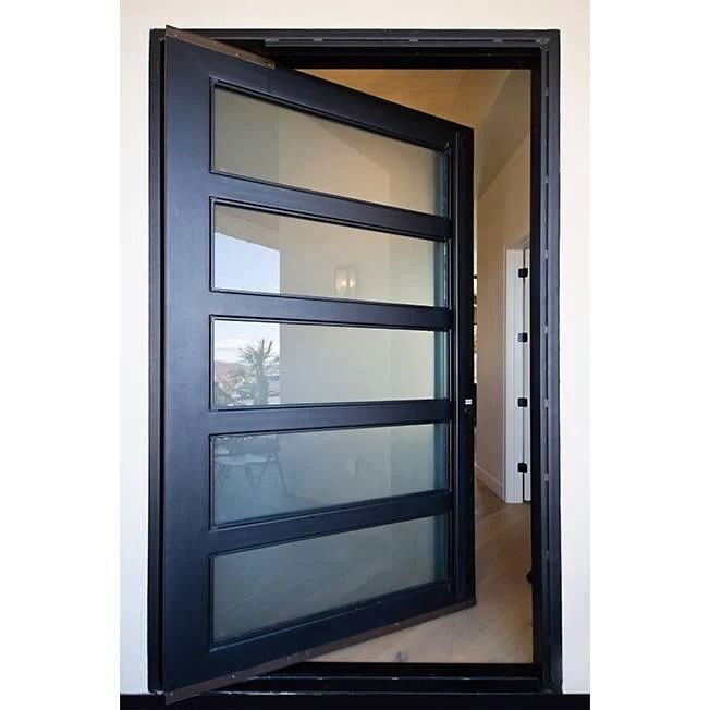 an open door with frosted glass on it