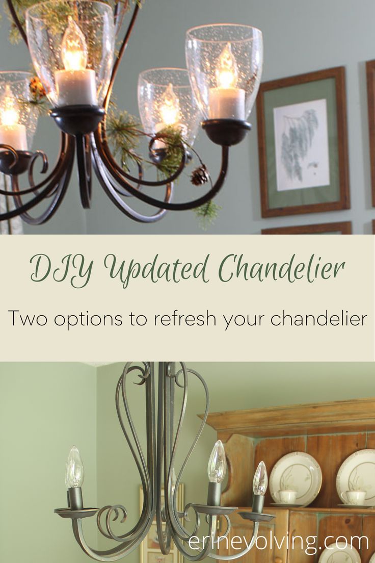 Photos of two different ways an outdated chandelier has been refreshed Farm House Chandelier, Chandelier Shades Makeover, Farmhouse Chandelier Makeover, Chandelier Cover Diy, Chandelier Cover, Chandelier Redo Ideas, Chandelier Upgrade, Redo Chandelier Diy, Diy Dining Light Fixture