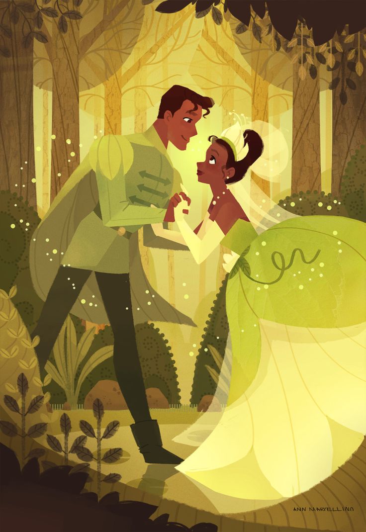 the princess and the frog is dancing in the woods with each other as if they were holding hands