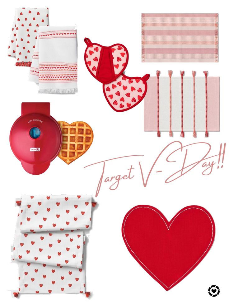 valentine's day items are arranged on a white background