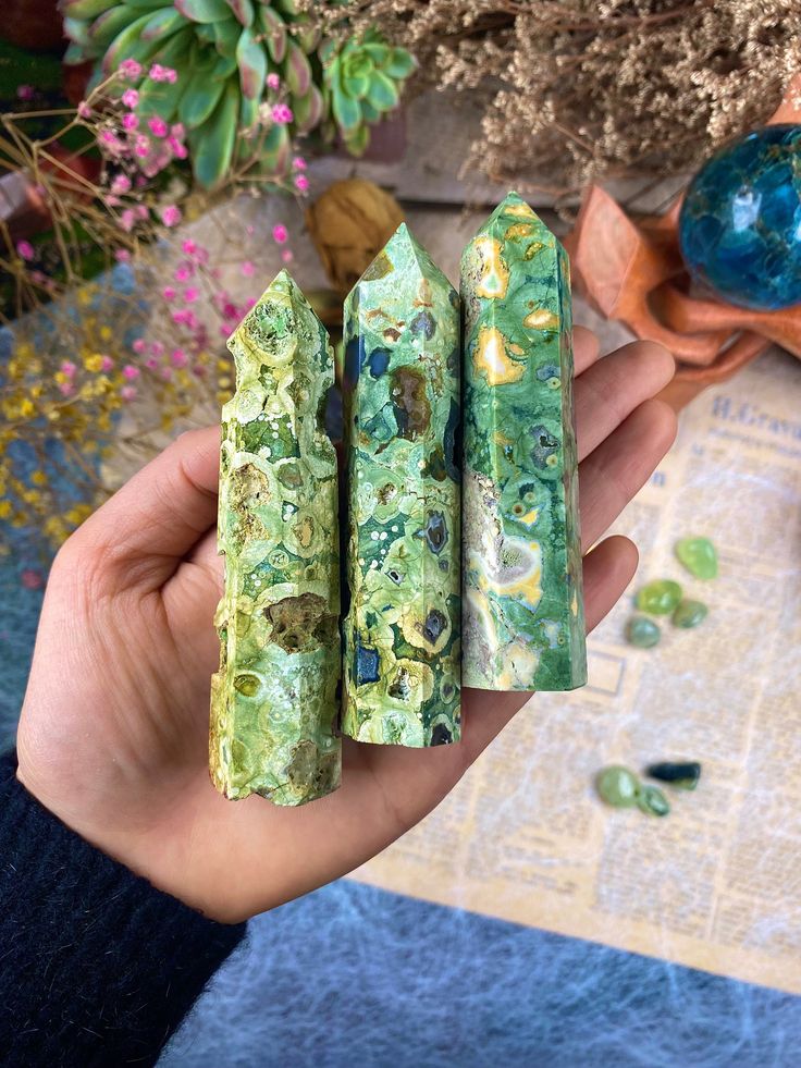 Rainforest Jasper, An Attitude Of Gratitude, Crystal Vibes, Crystal Aesthetic, Pretty Rocks, Crystal Therapy, Cool Rocks, Crystal Healing Stones, Attitude Of Gratitude