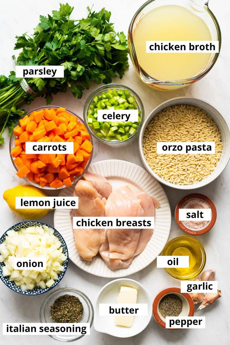 ingredients for chicken broth laid out on a table