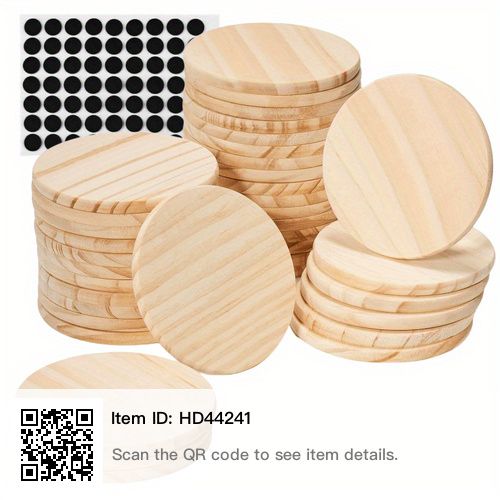 wooden coasters stacked on top of each other with qr code to see them details