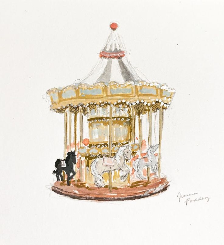 a drawing of a merry go round with horses