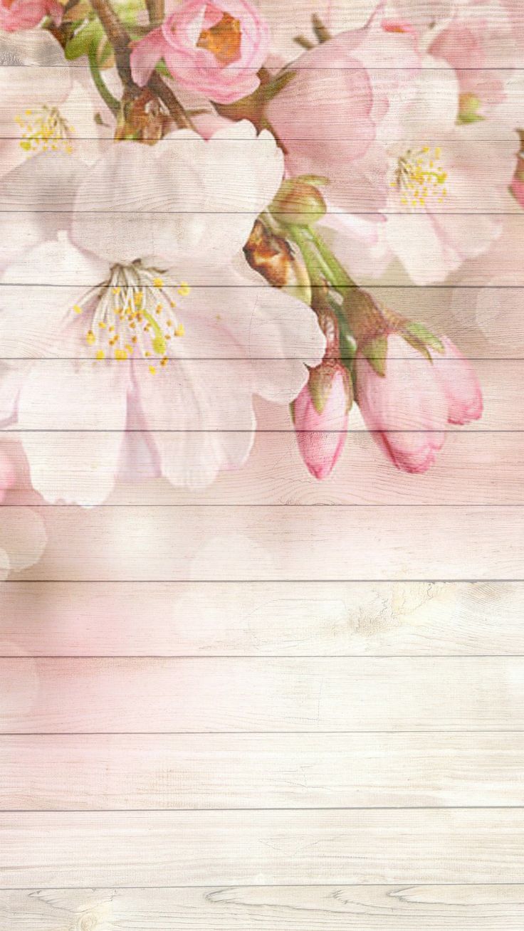 an image of pink flowers on wood planks