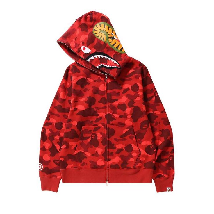 Bape Zip Up Hoodie, Pink Camo Hoodie, Bape Shoes, Shark Jaw, Shark Mouth, Bape Hoodie, Bday List, Shark Hoodie, Red Season