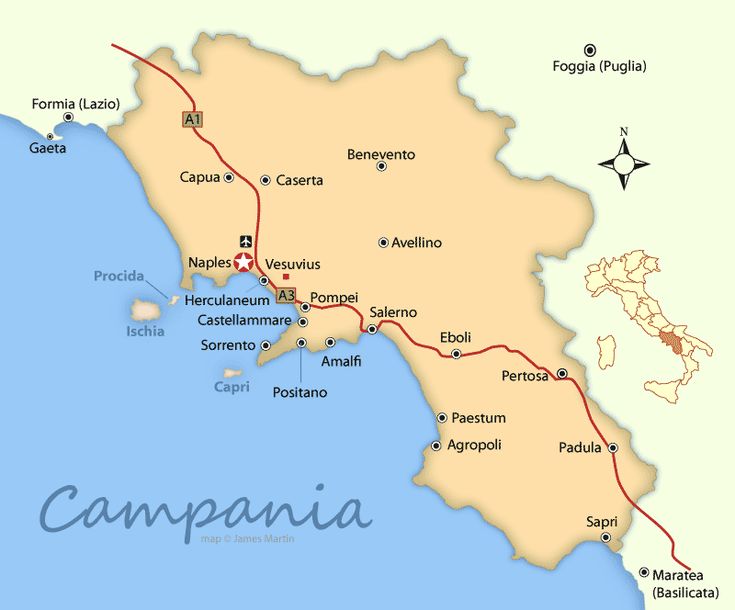 a map of the region of campanana with its roads and major cities in it