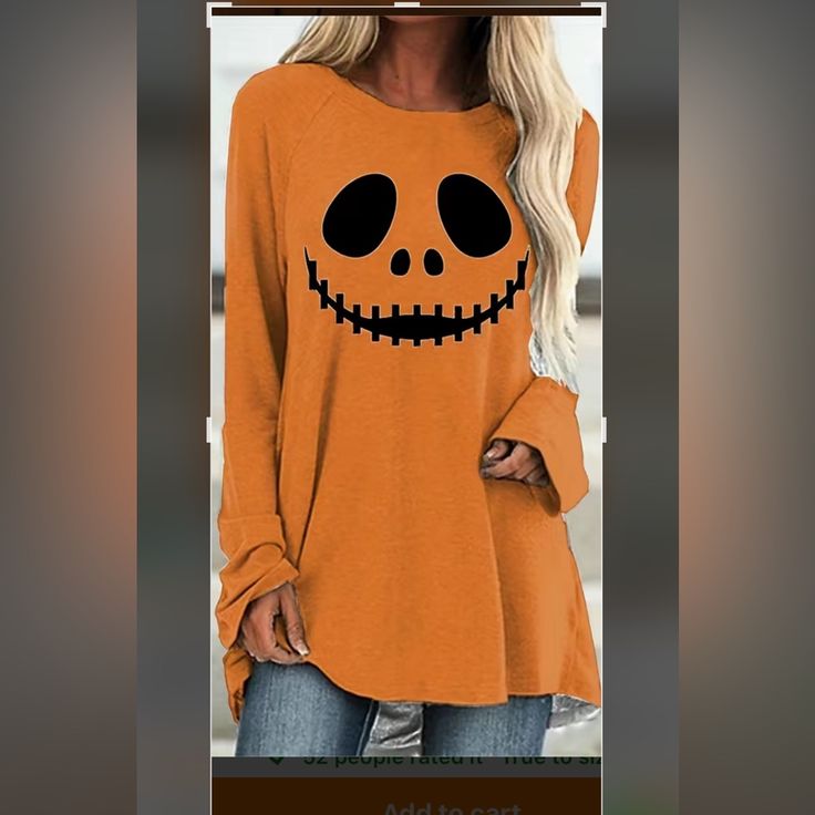 Long Tshirt For Halloween. Never Worn! Cute With Black Leggings! Spooky Orange T-shirt For Fall, Casual Orange Tops For Halloween, Spooky Orange Long Sleeve Tops, Orange Long Sleeve Spooky Top, Spooky Orange Crew Neck Top, Orange Crew Neck Top For Halloween, Orange Crew Neck T-shirt For Fall, Orange Crew Neck Top For Fall, Orange Long Sleeve T-shirt For Fall