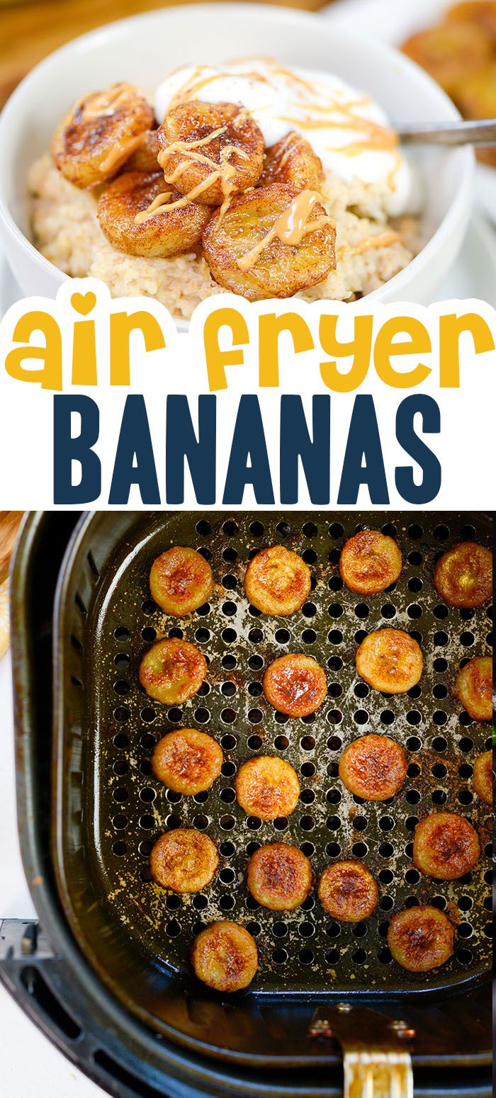 an air fryer with bananas in it and the words air fryer bananas on top