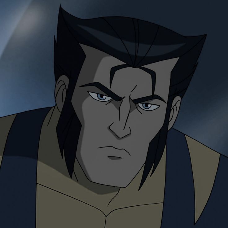 an animated man with black hair and blue eyes